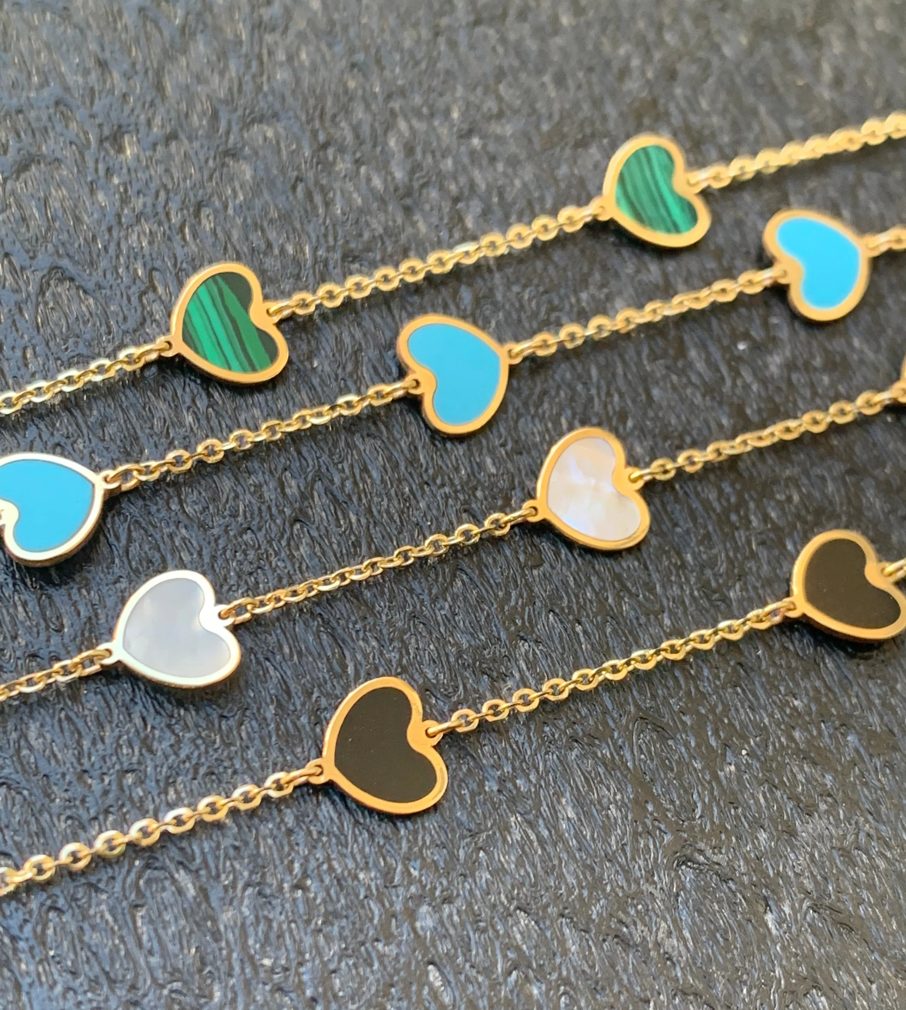 Mini Heart Station Necklace/Turquoise