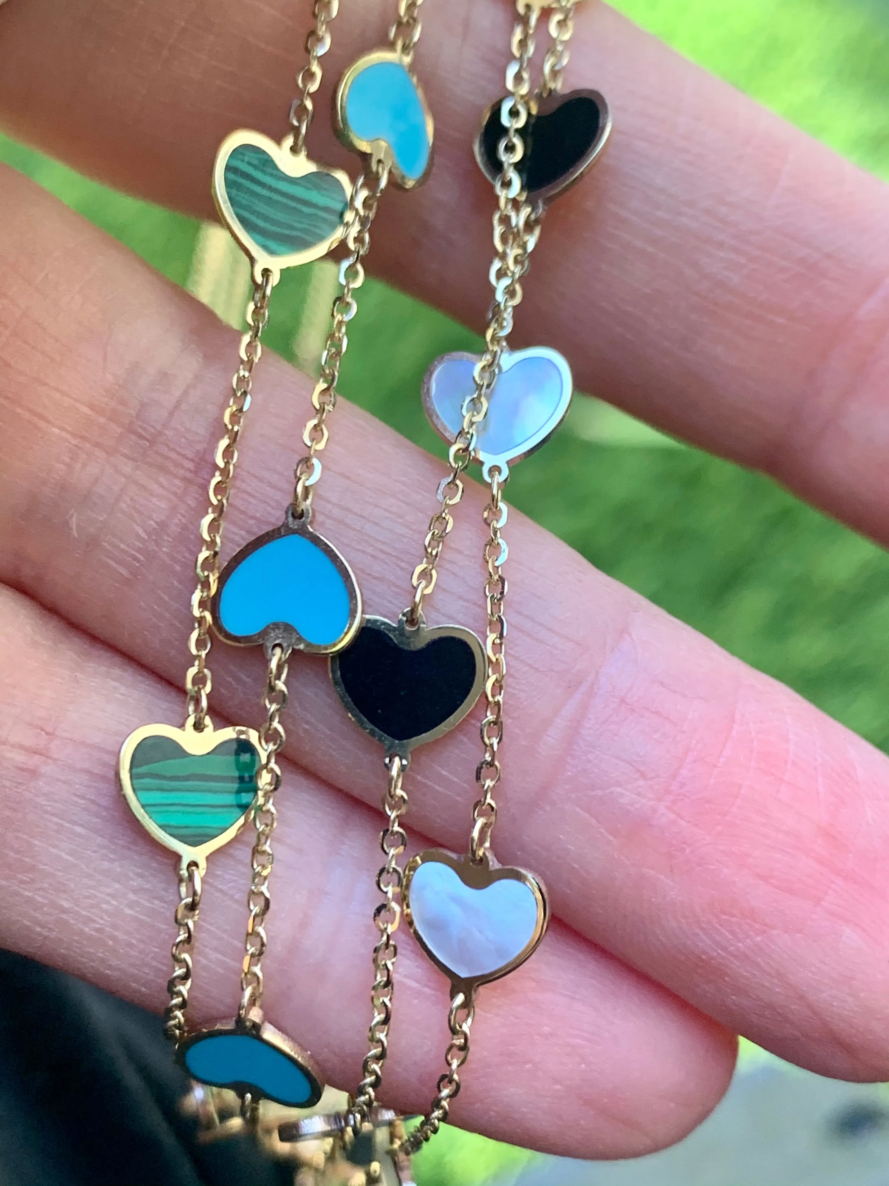 Mini Heart Station Necklace/Turquoise