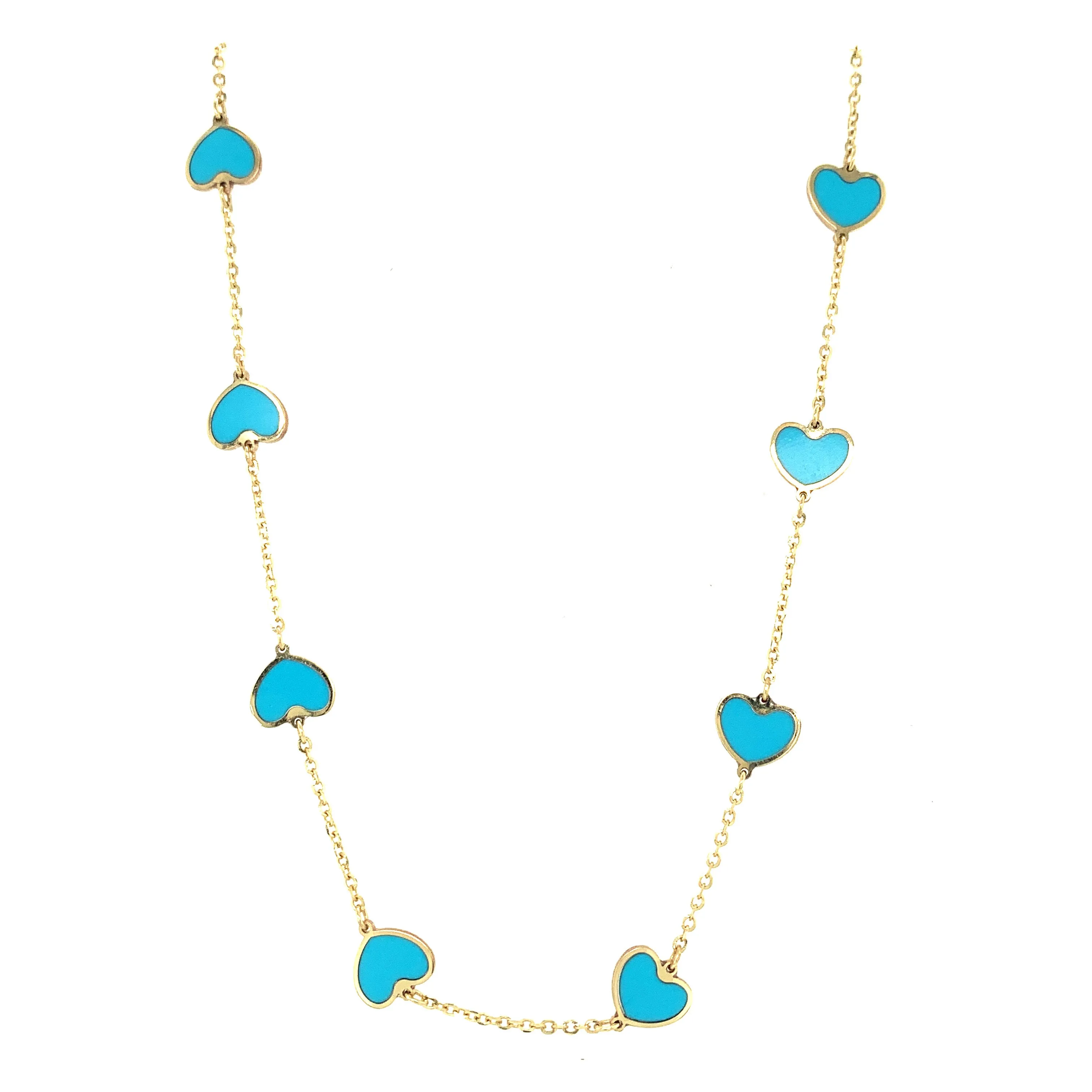 Mini Heart Station Necklace/Turquoise