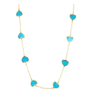 Mini Heart Station Necklace/Turquoise