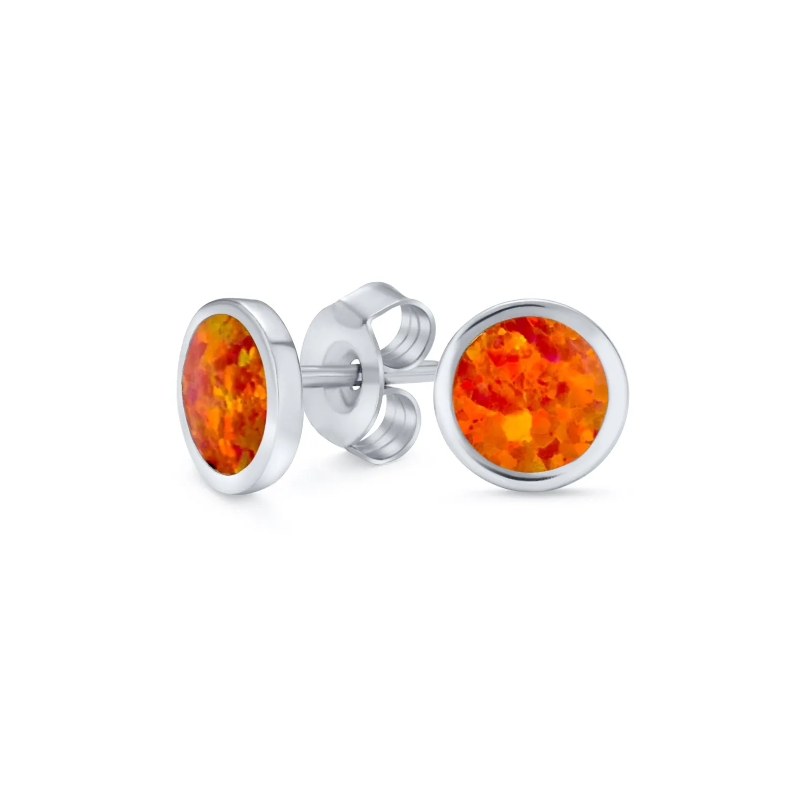 Minimalist Round Orange Fire Opal Stud Earrings, October Birthstone, 14K Gold