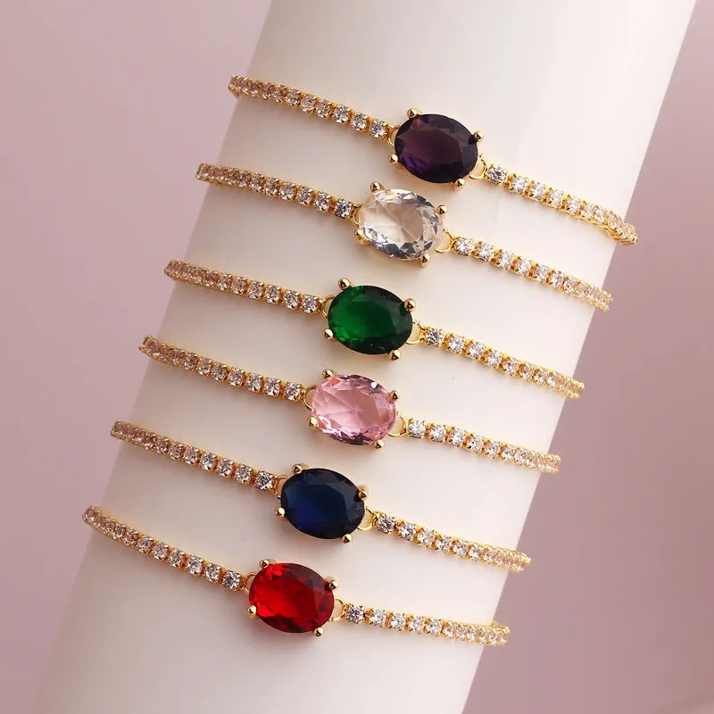 Minimalist Women Ellipse Geometric Zircon Electroplating Bracelets