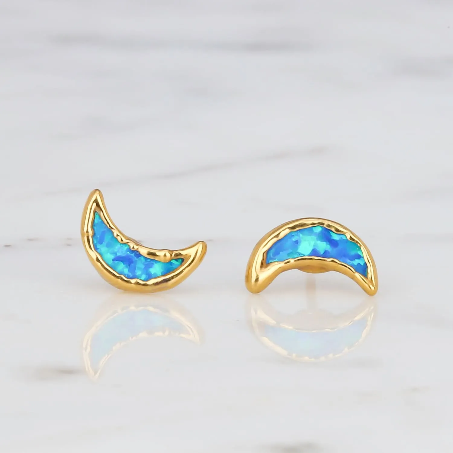 Moon Kyocera Opal Stud Earrings