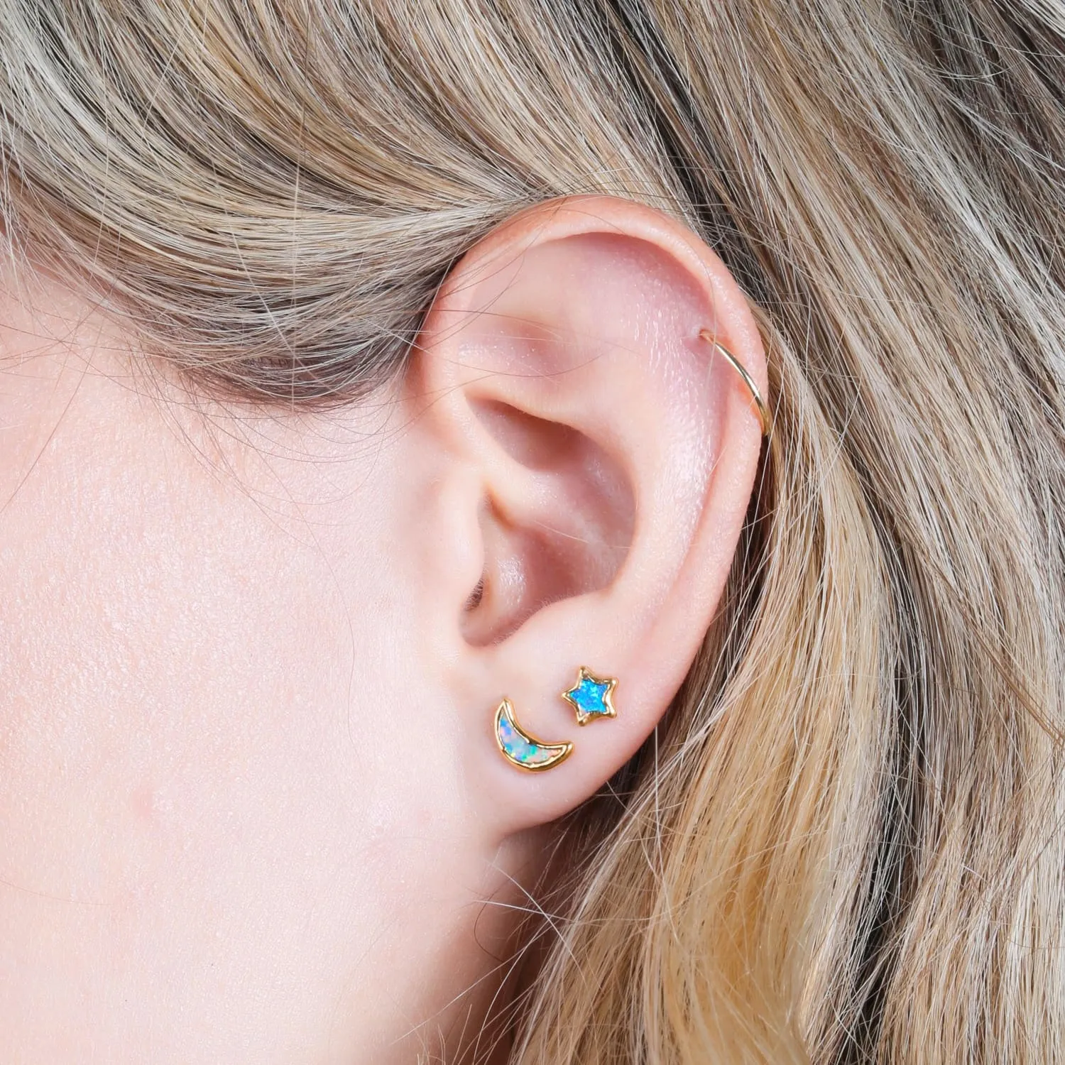 Moon Kyocera Opal Stud Earrings