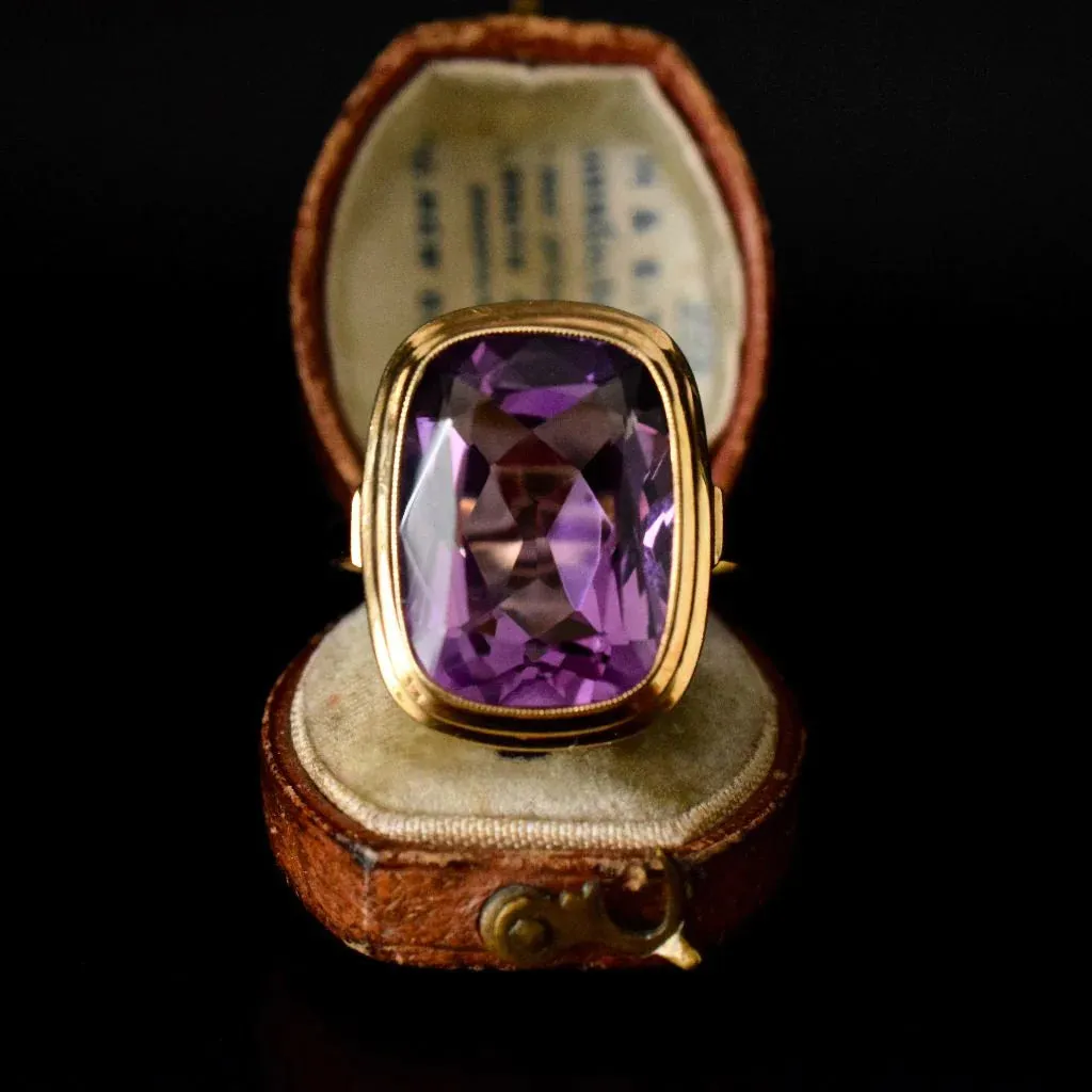 Natural Cushion Cut Bezel Set Amethyst Cocktail Vintage Rings For Women - 14k Gold Vermeil Rings