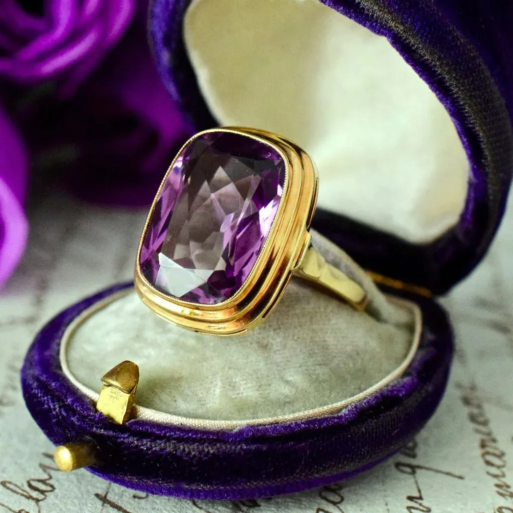 Natural Cushion Cut Bezel Set Amethyst Cocktail Vintage Rings For Women - 14k Gold Vermeil Rings