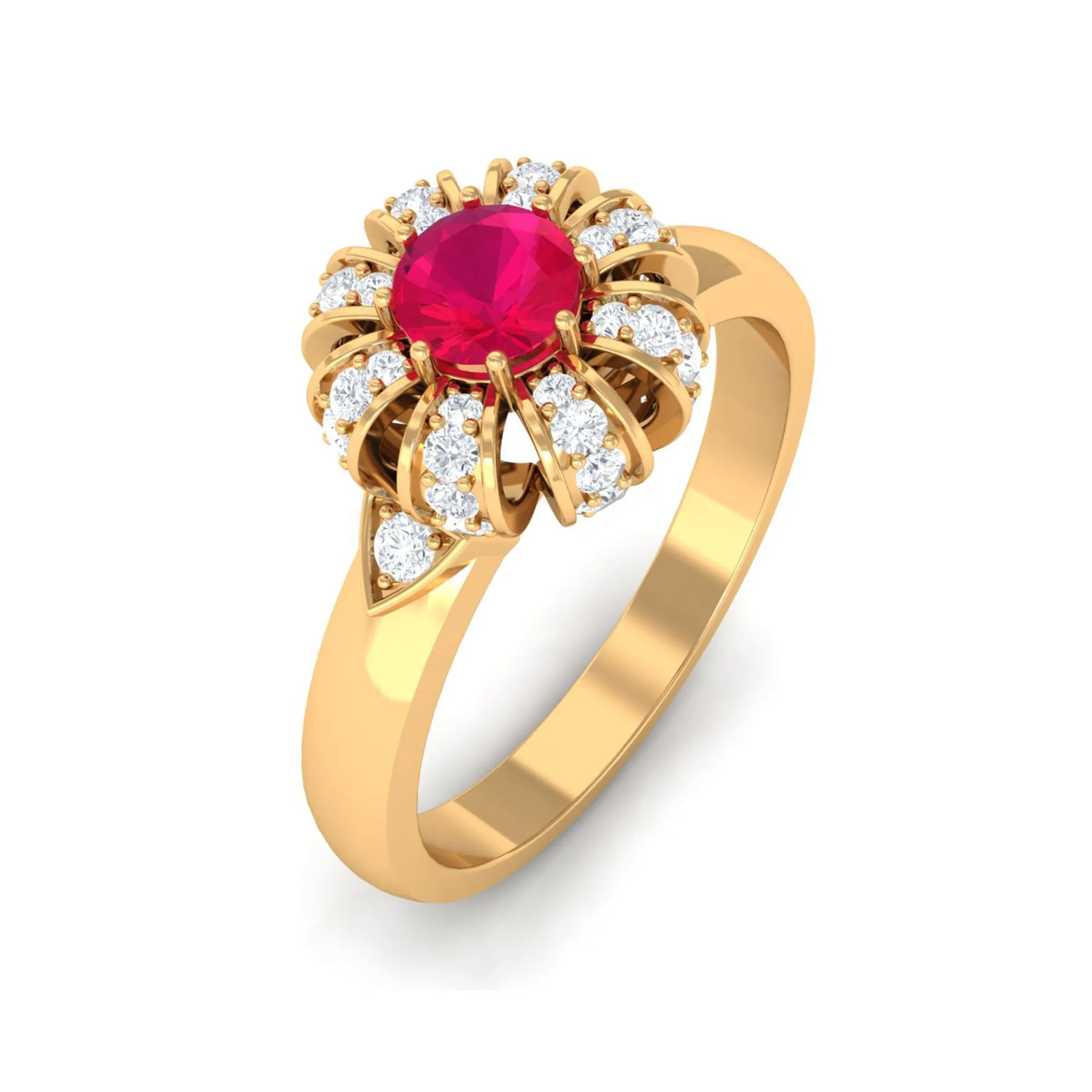 Natural Ruby Flower Promise Ring with Diamond