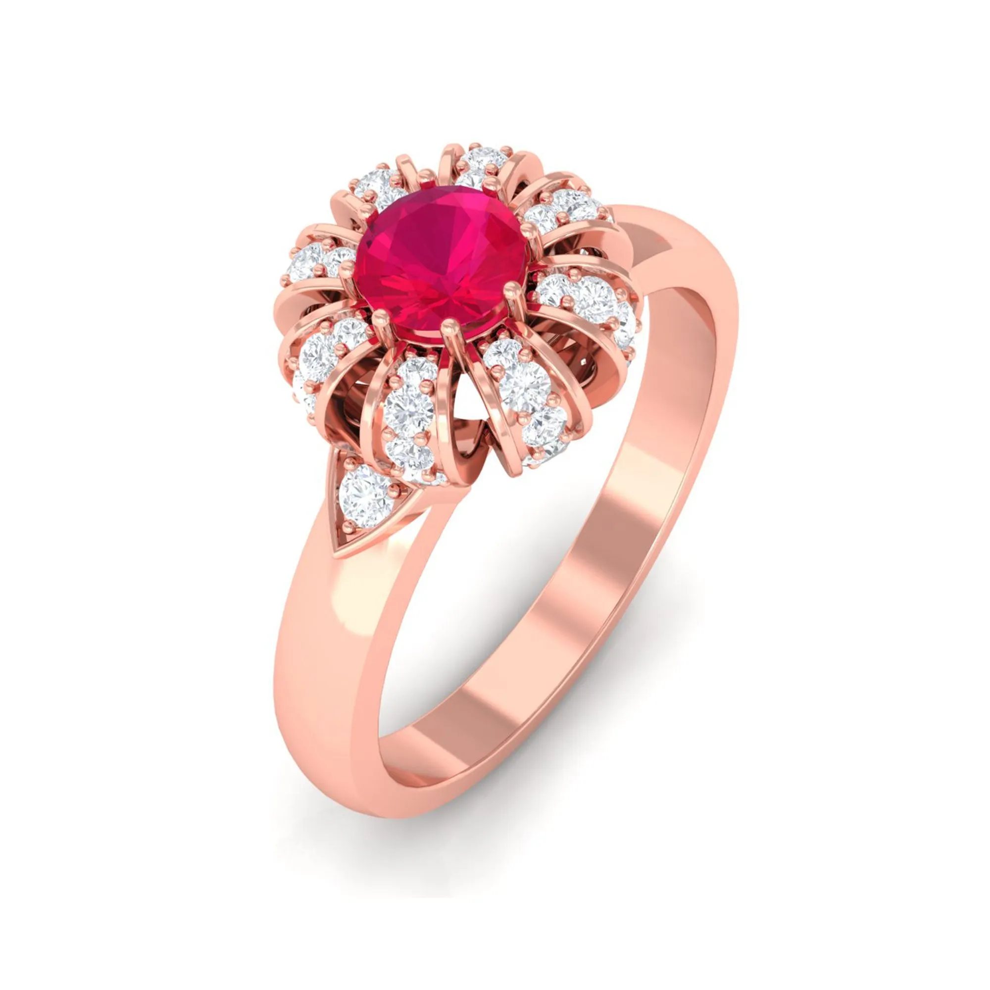 Natural Ruby Flower Promise Ring with Diamond