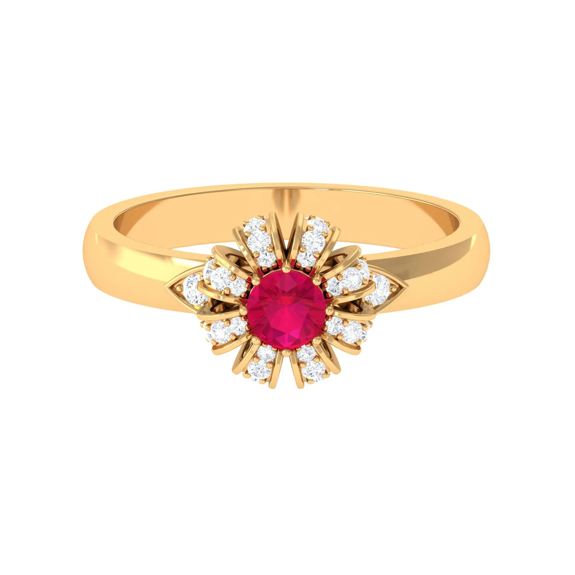 Natural Ruby Flower Promise Ring with Diamond