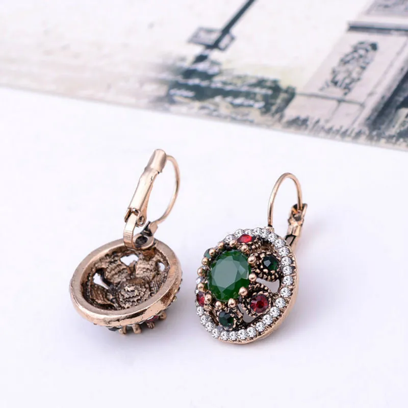 New Fashion Jewelry Round Crystal Rhinestones Vintage Drop Earrings Women Hanging Earrings Accessories