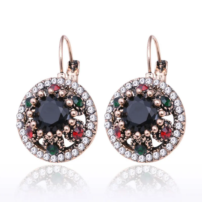 New Fashion Jewelry Round Crystal Rhinestones Vintage Drop Earrings Women Hanging Earrings Accessories