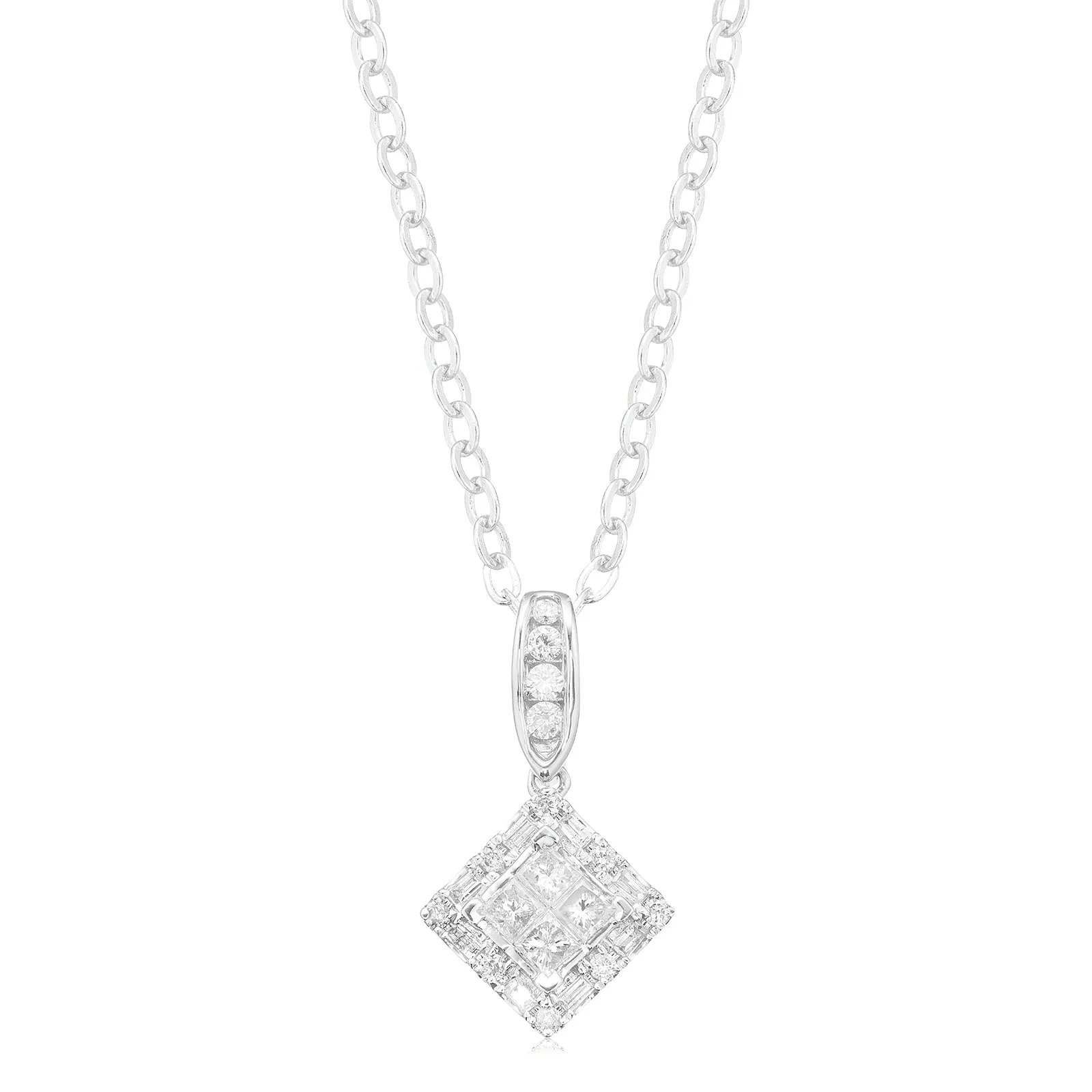 New York 14ct White Gold with Princess & Round Cut 1/3 CARAT tw of Diamond Pendant