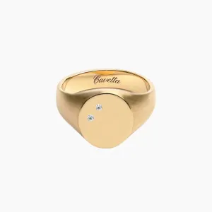 'No. 22' Solid Gold Signet Ring (Double Diamond)