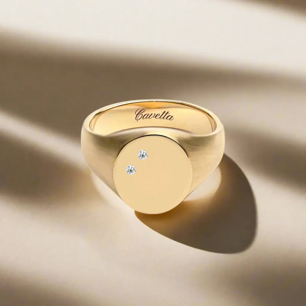 'No. 22' Solid Gold Signet Ring (Double Diamond)