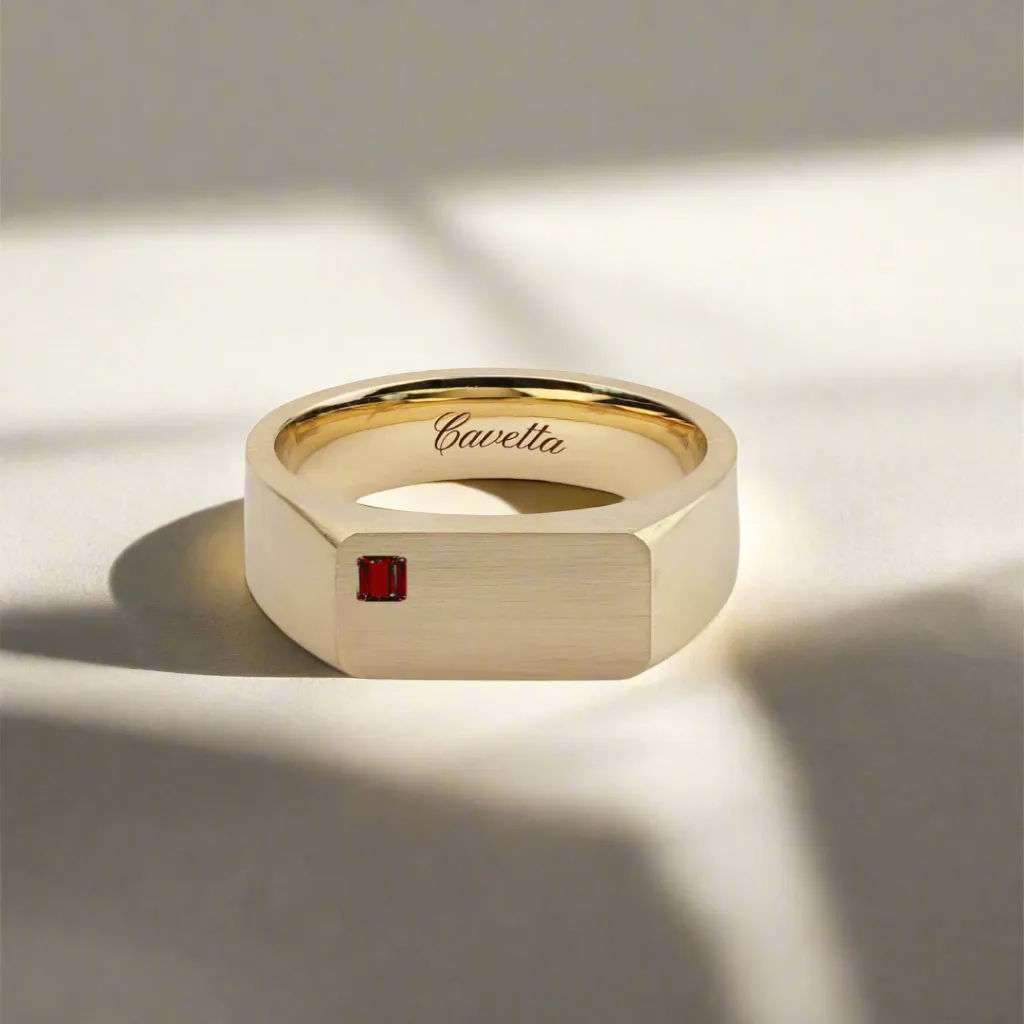 No. 6 (c) Chunky Solid Gold Ring (Square Ruby)