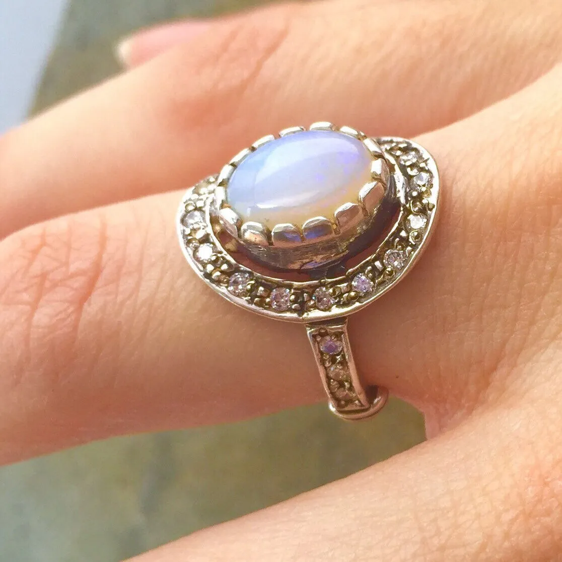 Opal Vintage Ring - Statement Opal Ring - Opal Halo Ring