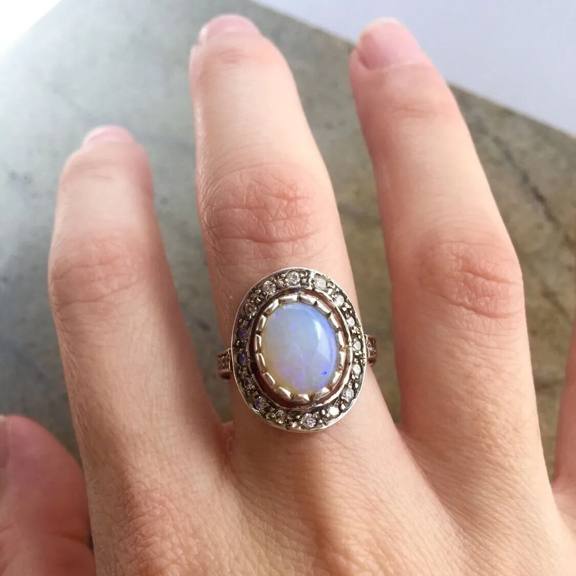 Opal Vintage Ring - Statement Opal Ring - Opal Halo Ring