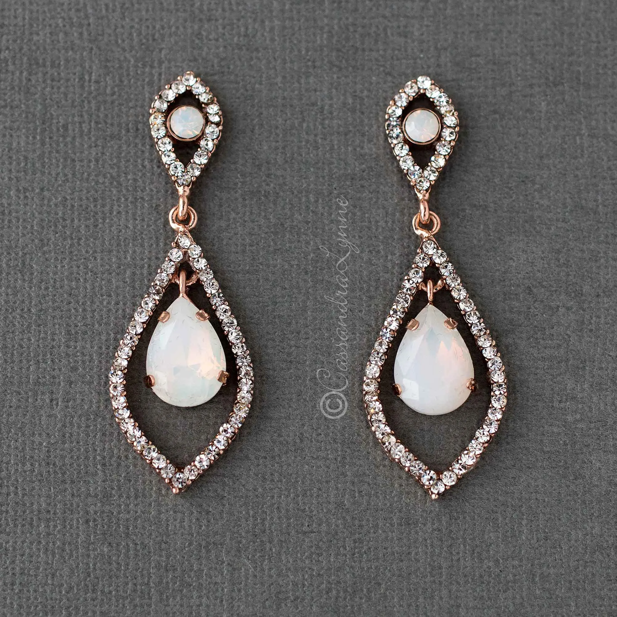 Opalescent Wedding Earrings in Rose Gold