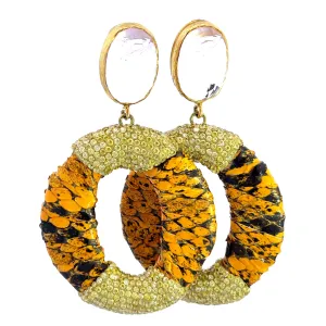 Orange & Gold Leather Crystal Earring