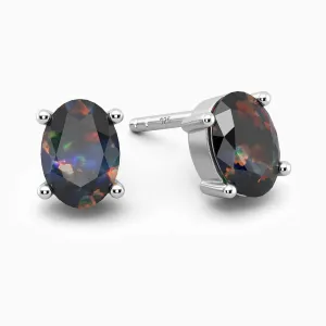 Oval Cut Black Opal Earrings in Sterling Silver - Irosk Australia