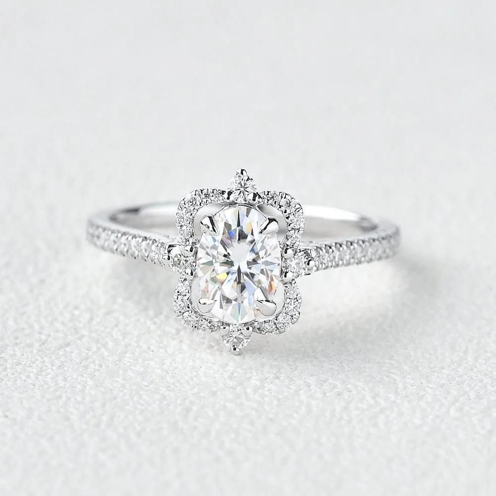 Oval Moissanite White Gold Antique Ring