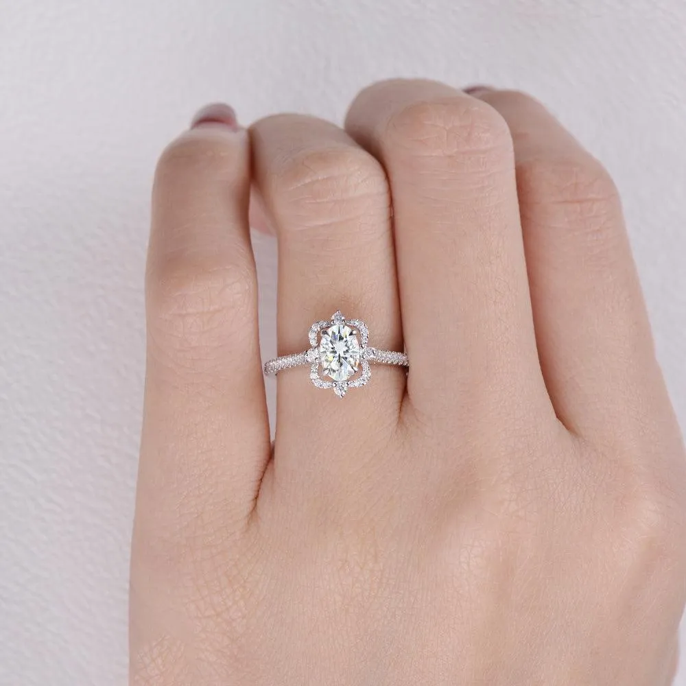 Oval Moissanite White Gold Antique Ring