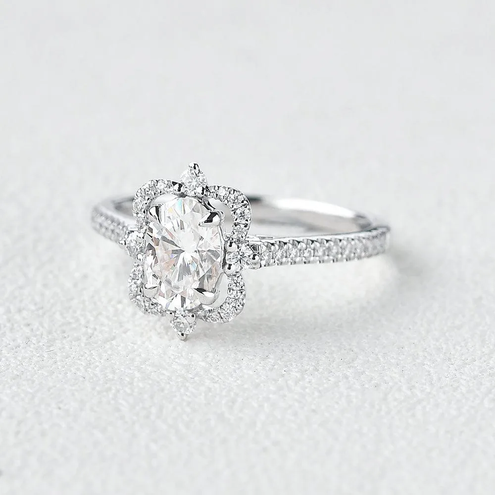 Oval Moissanite White Gold Antique Ring