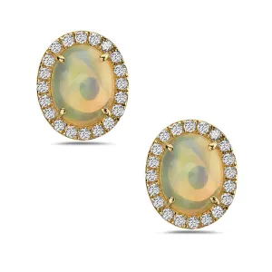 Oval Opal Diamond Halo Stud Earrings