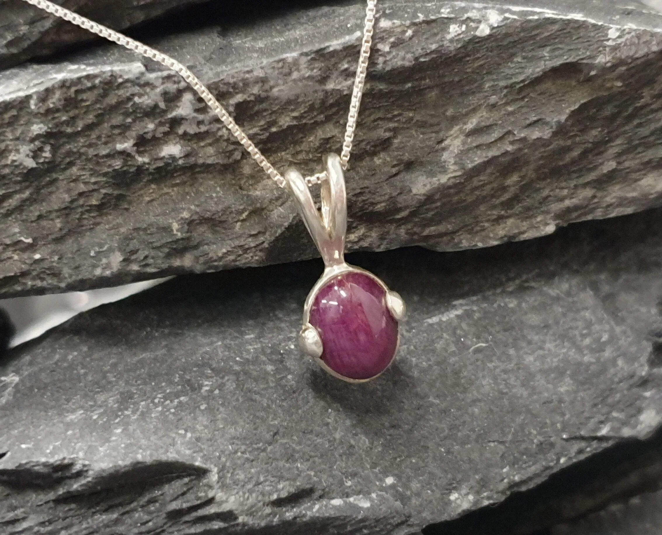 Oval Ruby Necklace - Real Ruby Necklace - Dainty Vintage Pendant