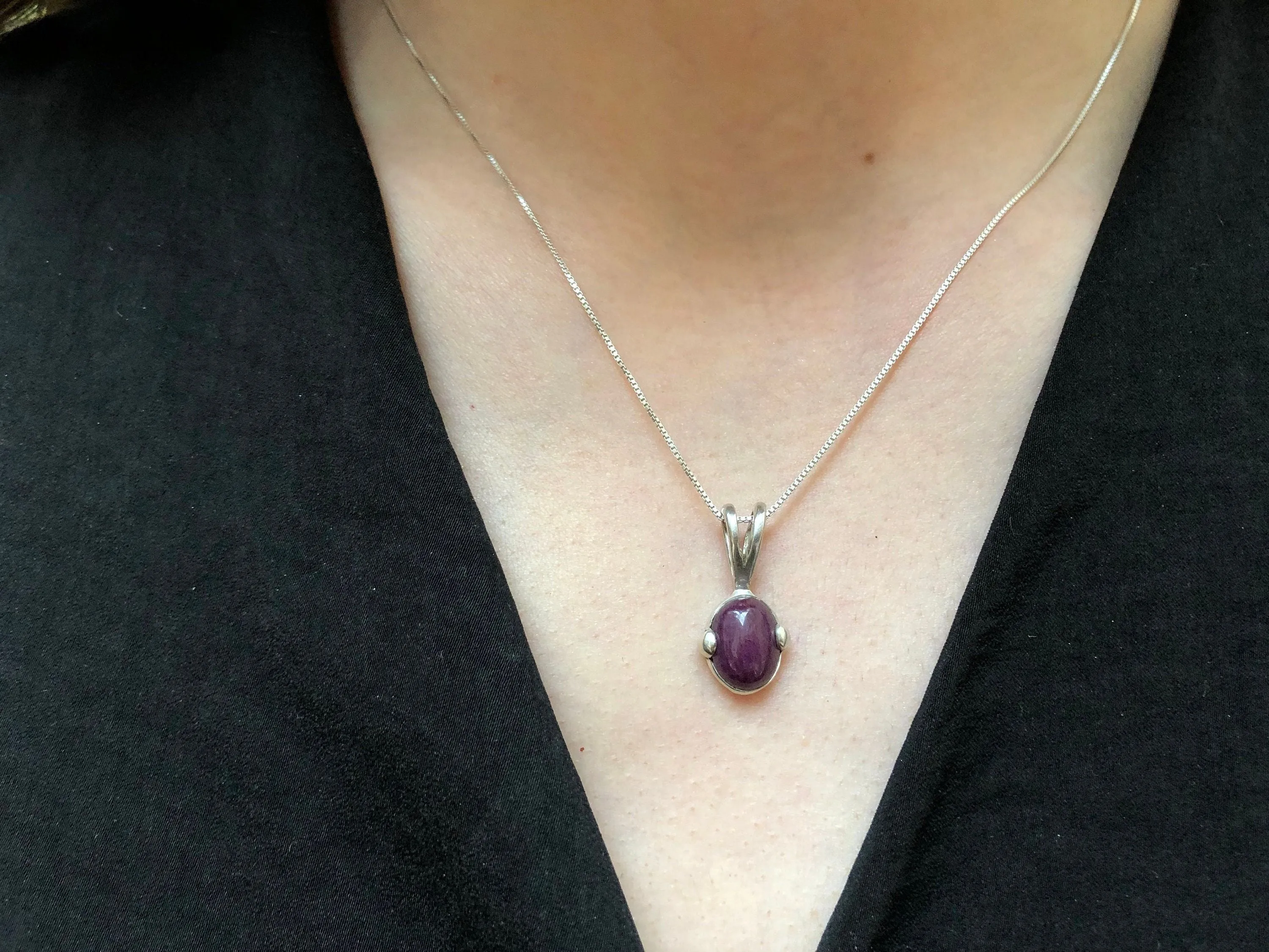 Oval Ruby Necklace - Real Ruby Necklace - Dainty Vintage Pendant