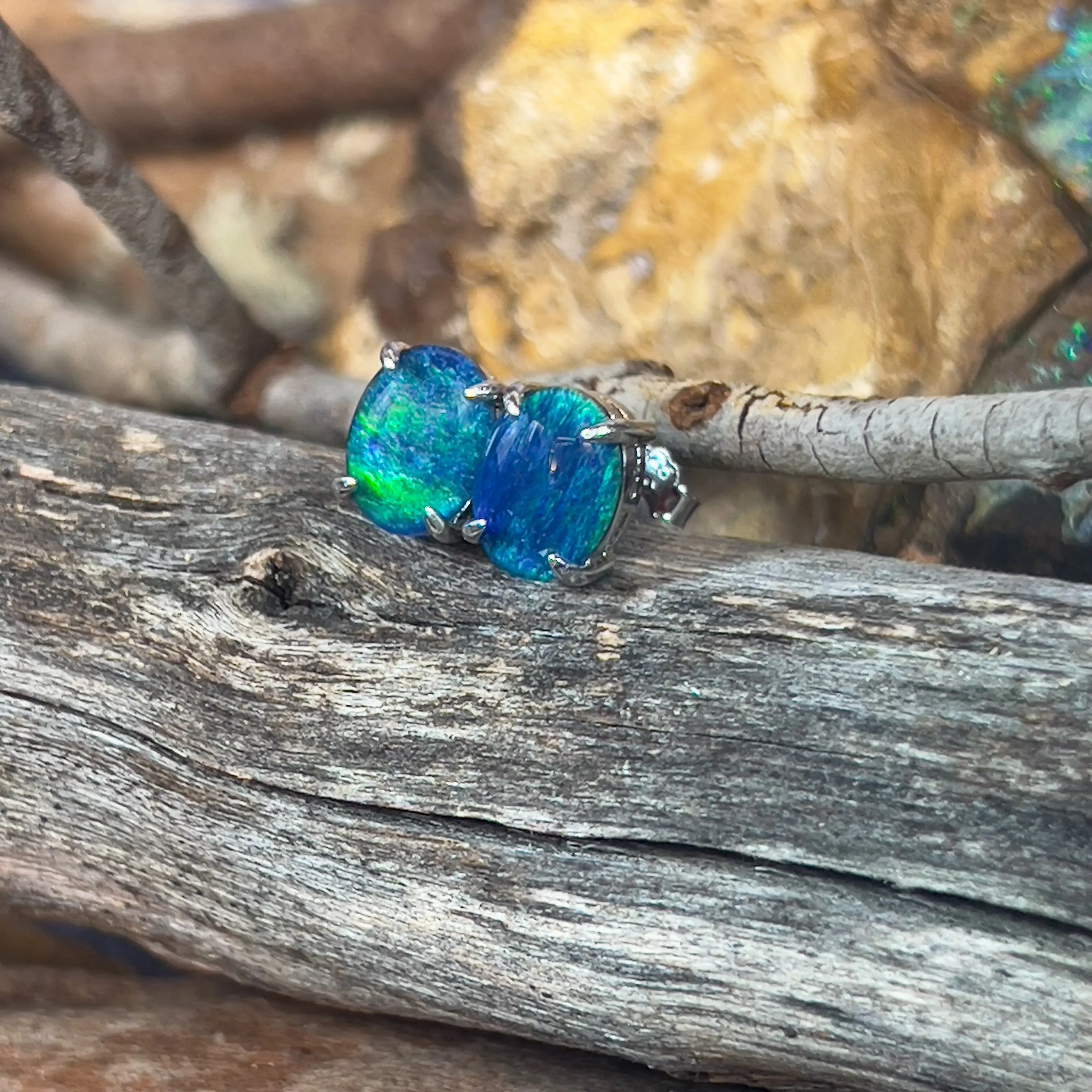 Pair of Sterling Silver 9x7mm Opal triplets claw set