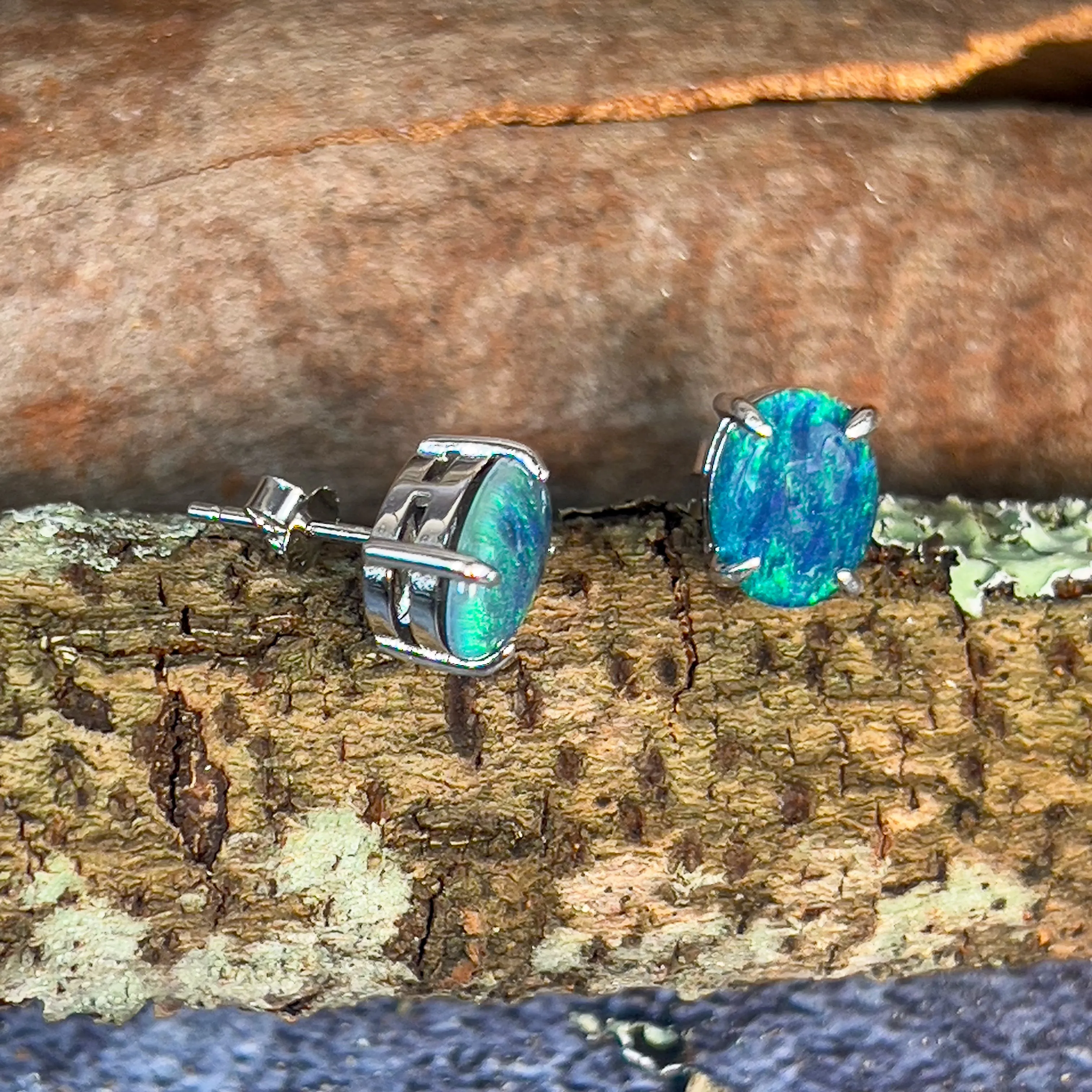 Pair of Sterling Silver 9x7mm Opal triplets claw set