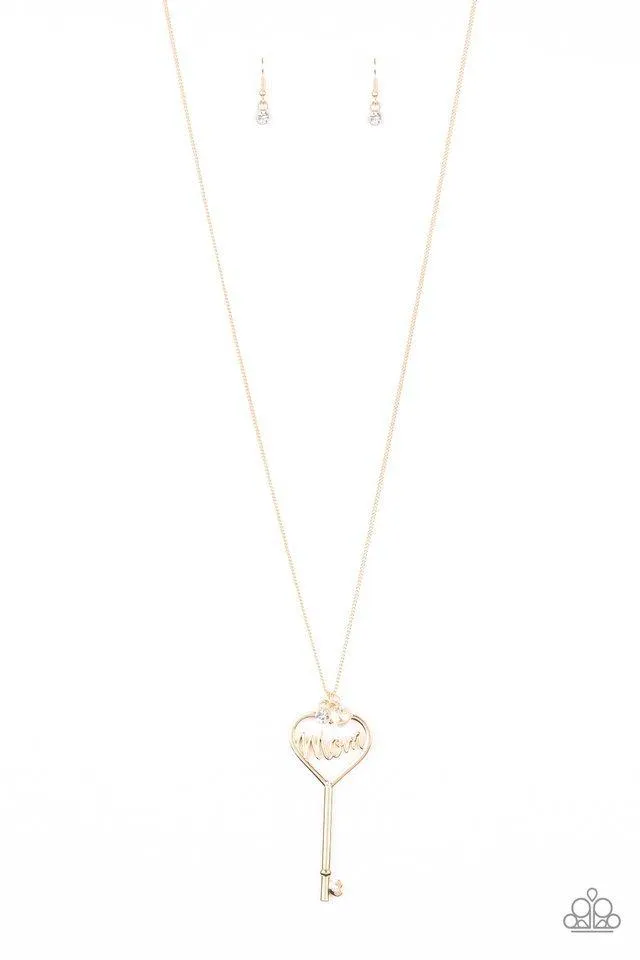 Paparazzi Necklace ~ The Key to Moms Heart - Gold