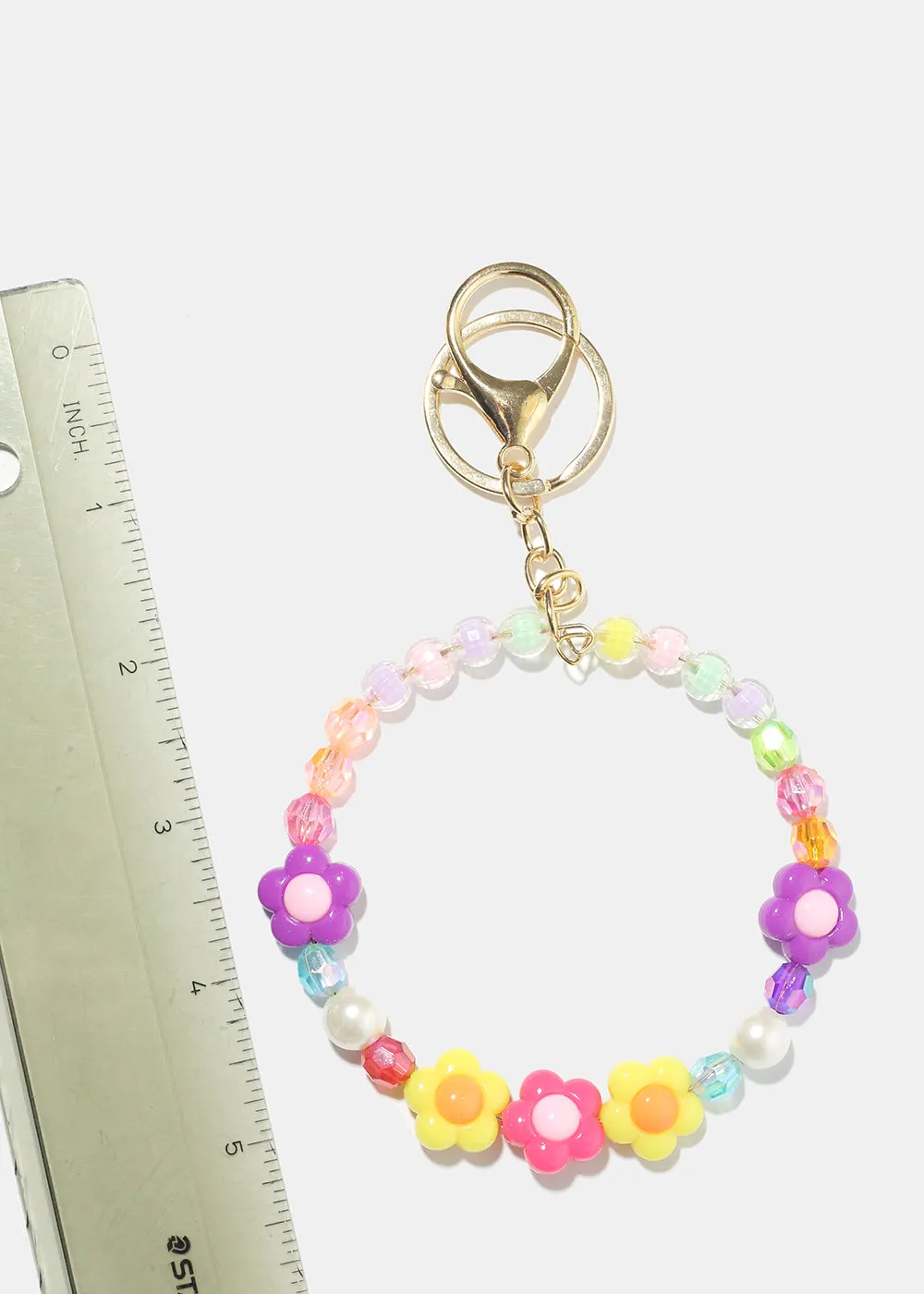 Pastel Flower Bead Bracelet Keychain