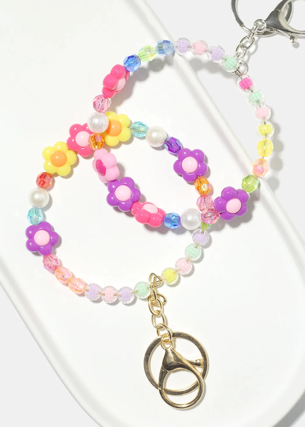 Pastel Flower Bead Bracelet Keychain