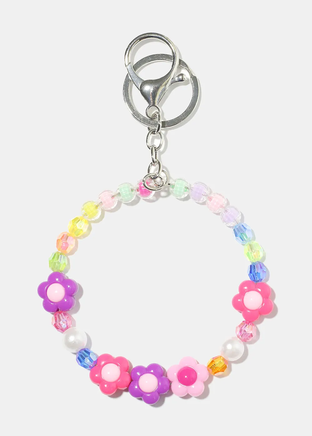 Pastel Flower Bead Bracelet Keychain