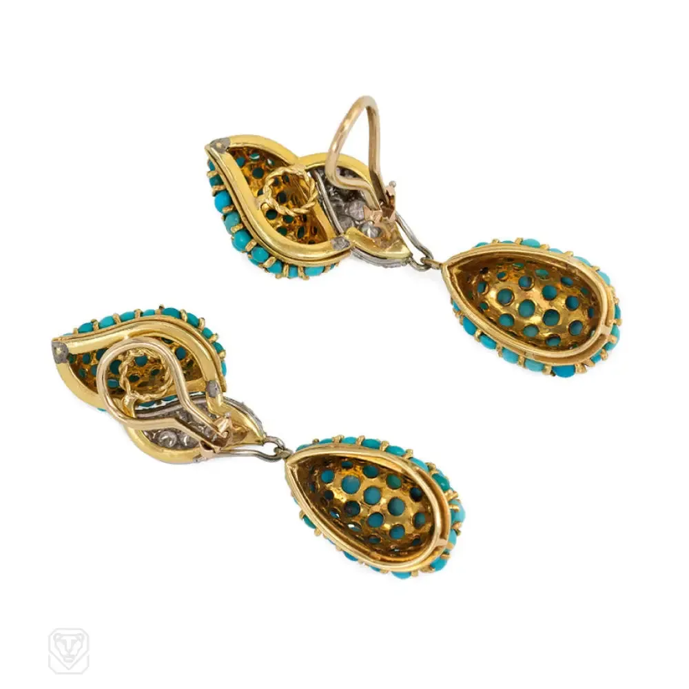 Pavé turquoise and diamond earrings.