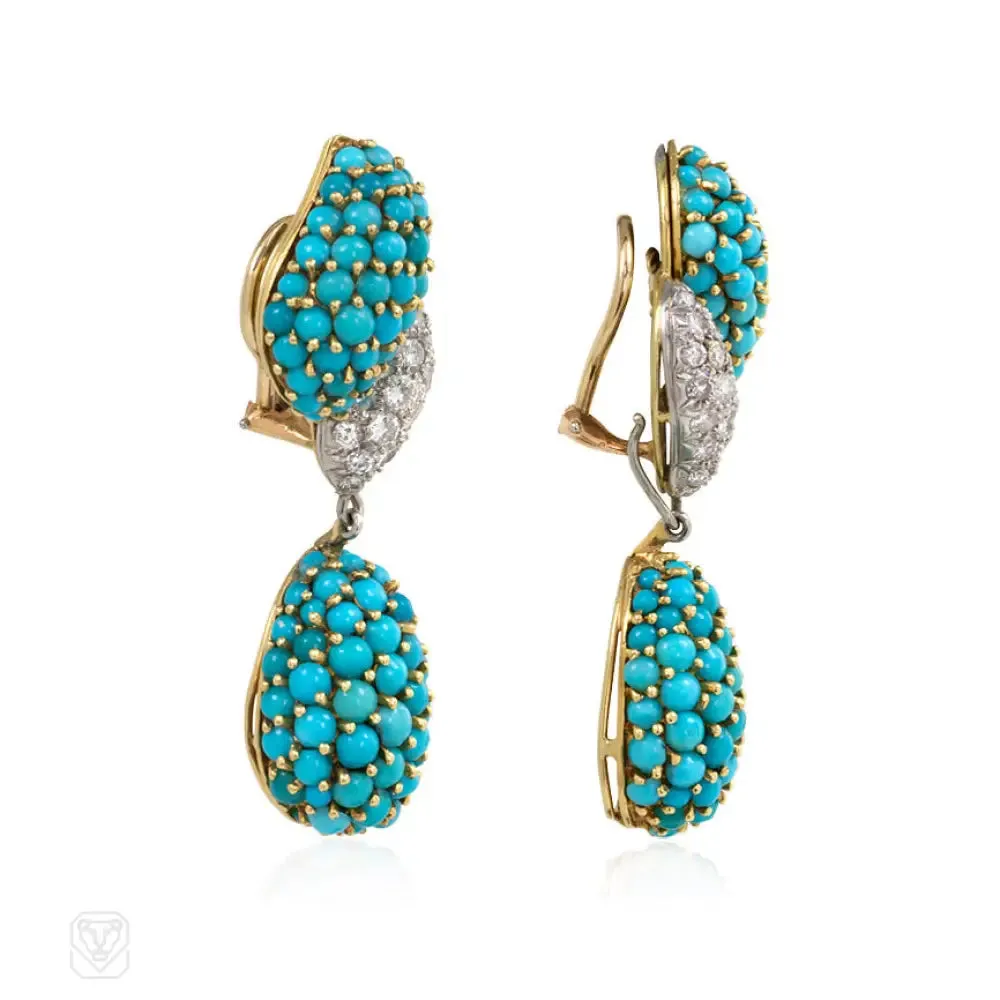 Pavé turquoise and diamond earrings.