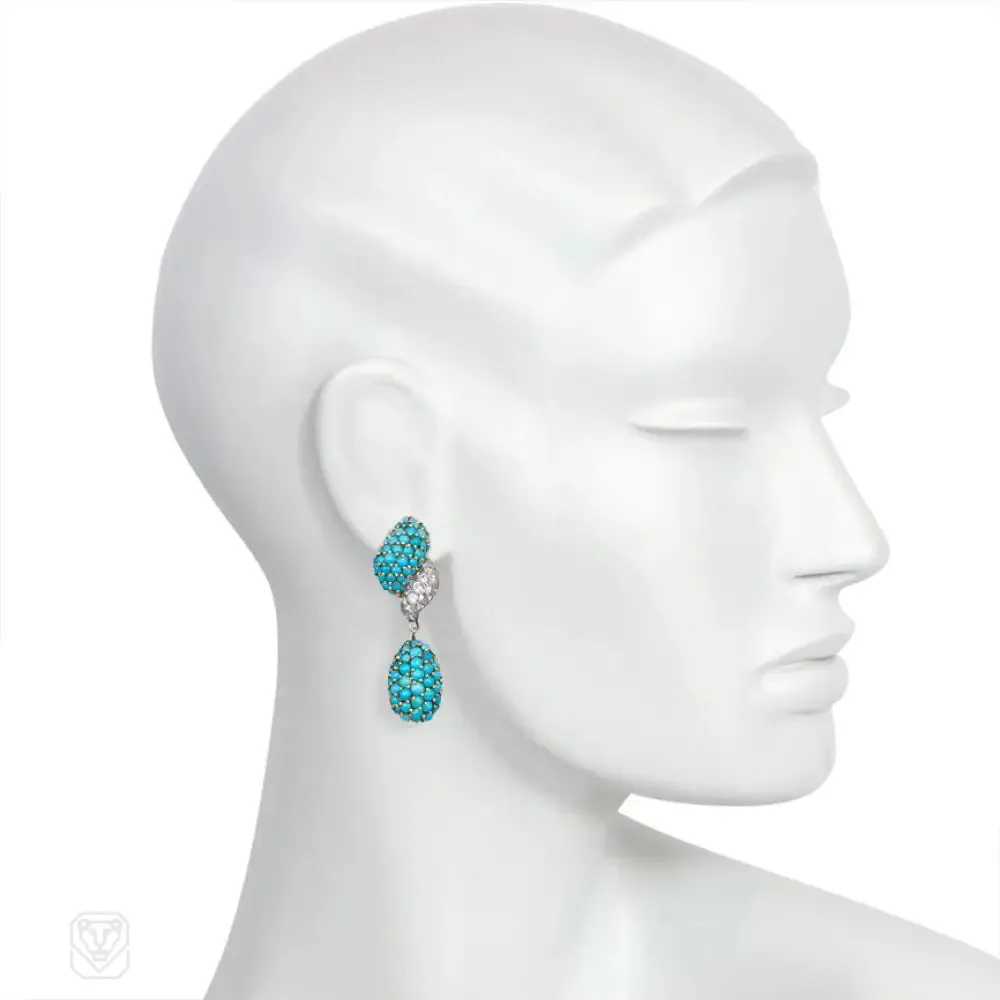 Pavé turquoise and diamond earrings.