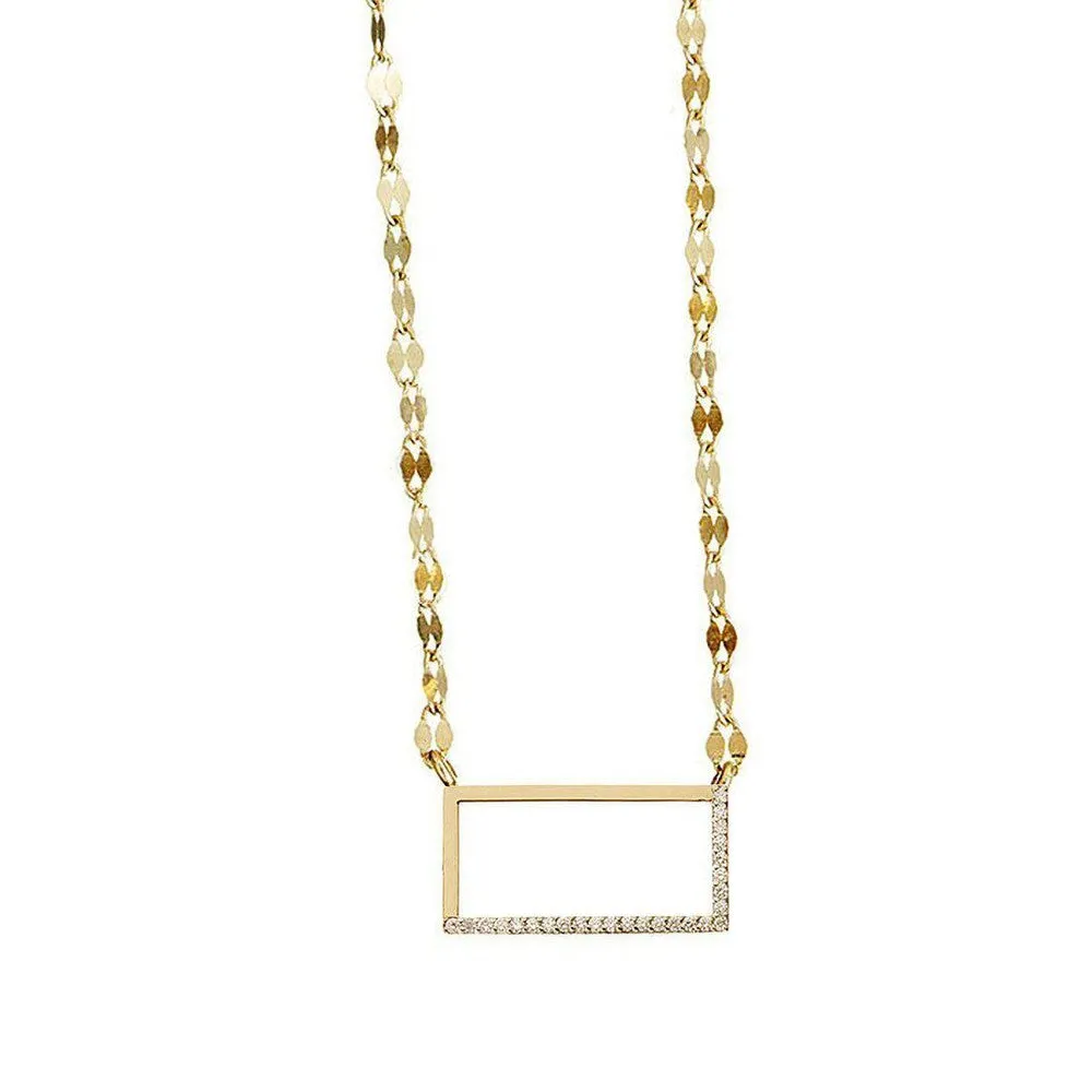 Pave Diamond Open Rectangle Necklace