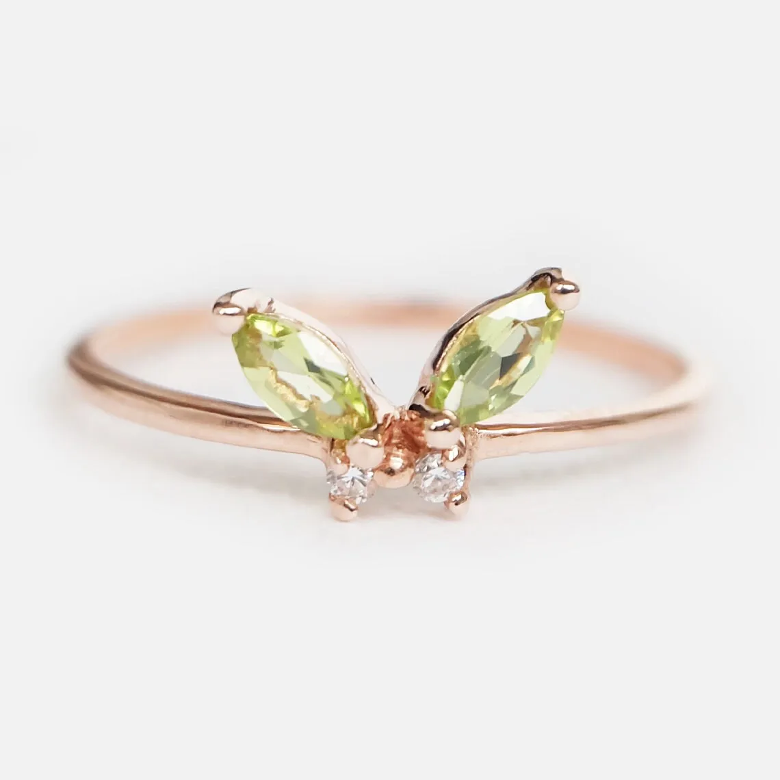 Peridot Butterfly Rings - 14k Rose Gold Vermeil Rings - Peridot Promise Rings