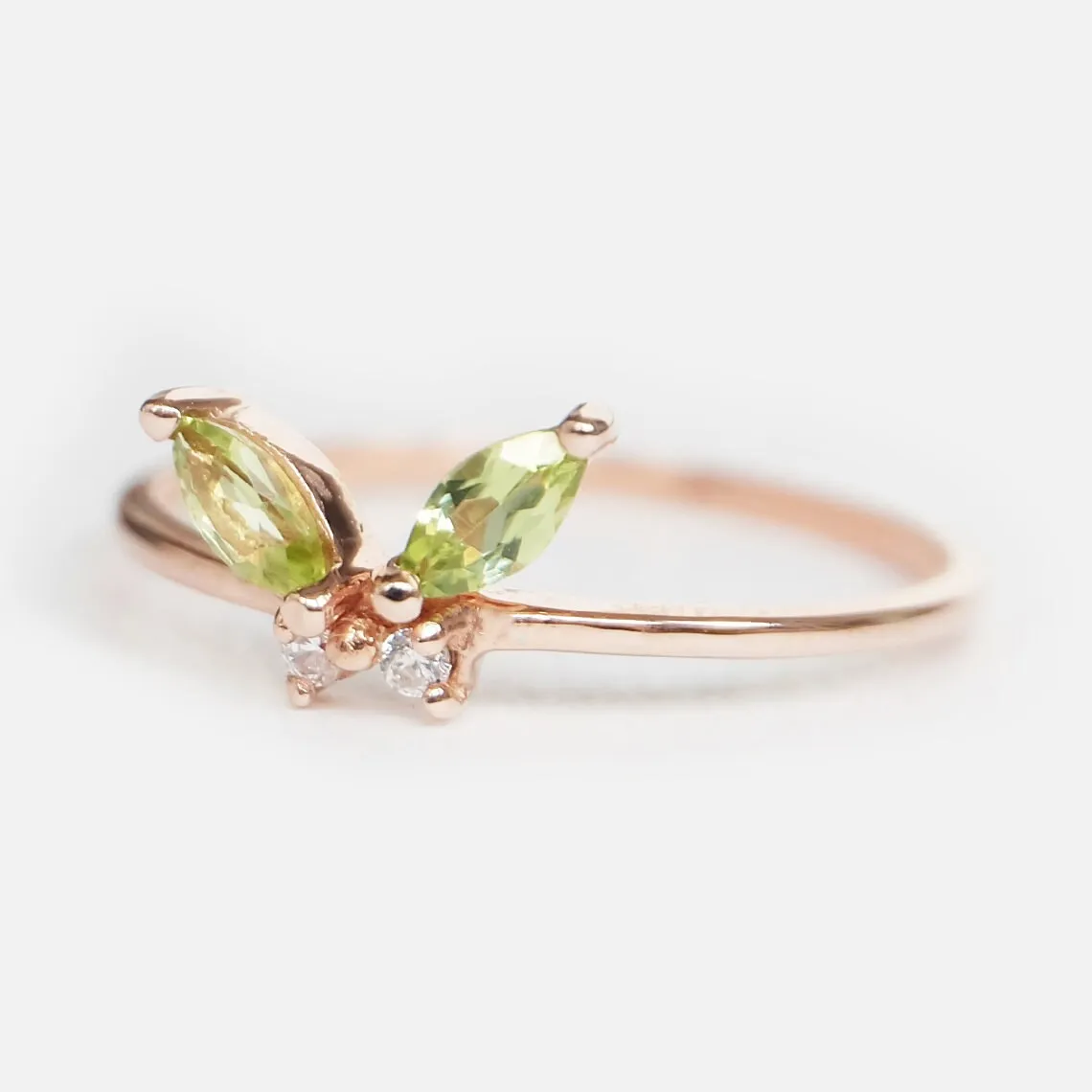 Peridot Butterfly Rings - 14k Rose Gold Vermeil Rings - Peridot Promise Rings