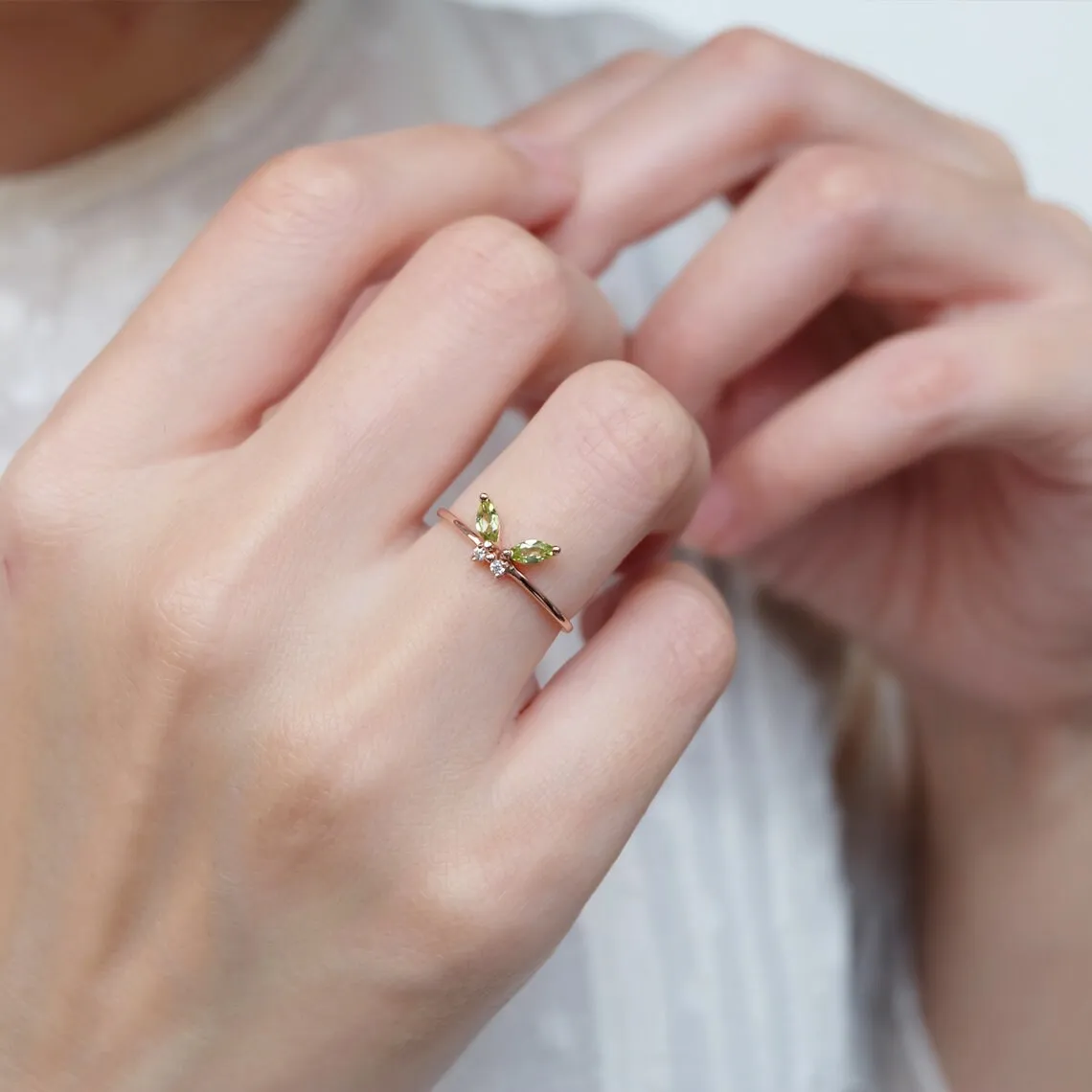 Peridot Butterfly Rings - 14k Rose Gold Vermeil Rings - Peridot Promise Rings