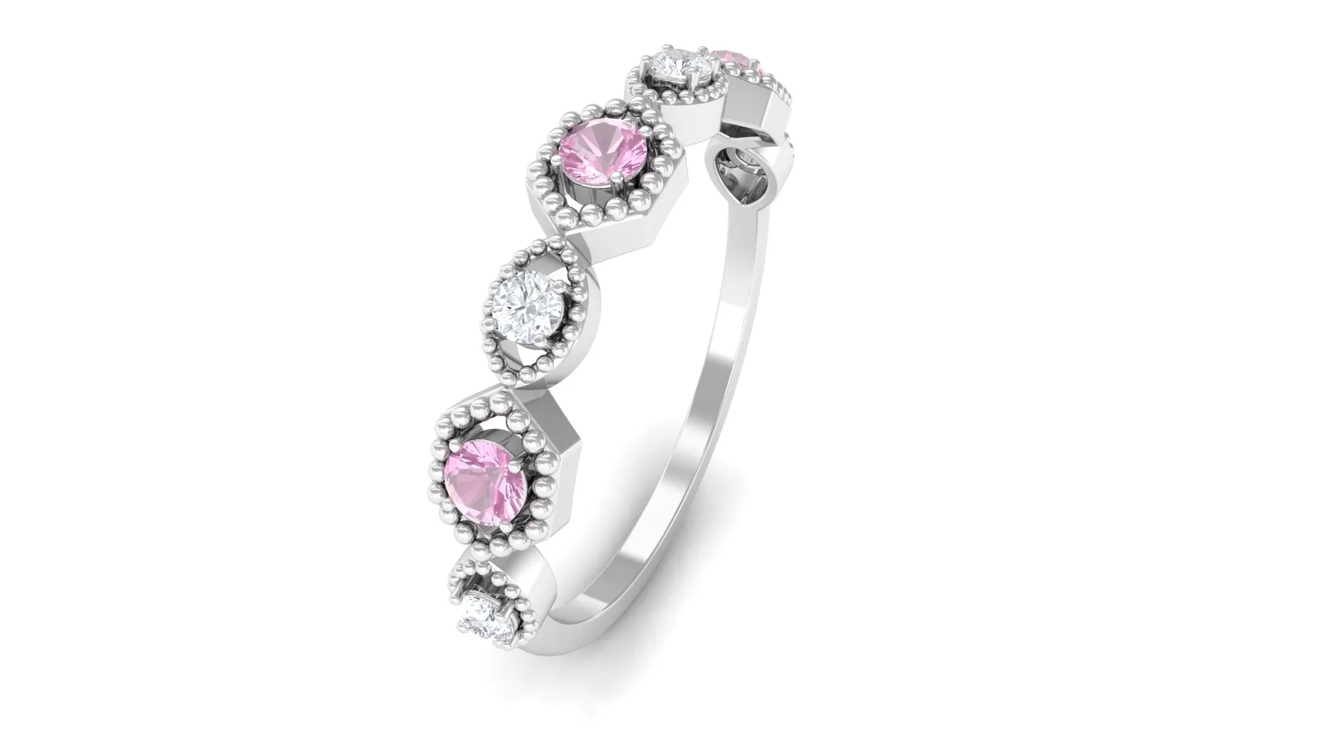 Pink Tourmaline and Diamond Eternity Wedding Band