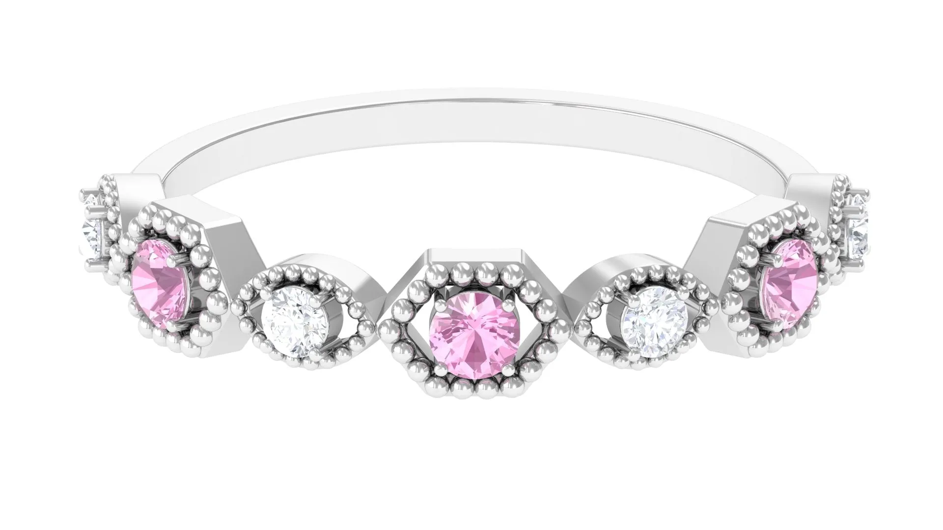 Pink Tourmaline and Diamond Eternity Wedding Band