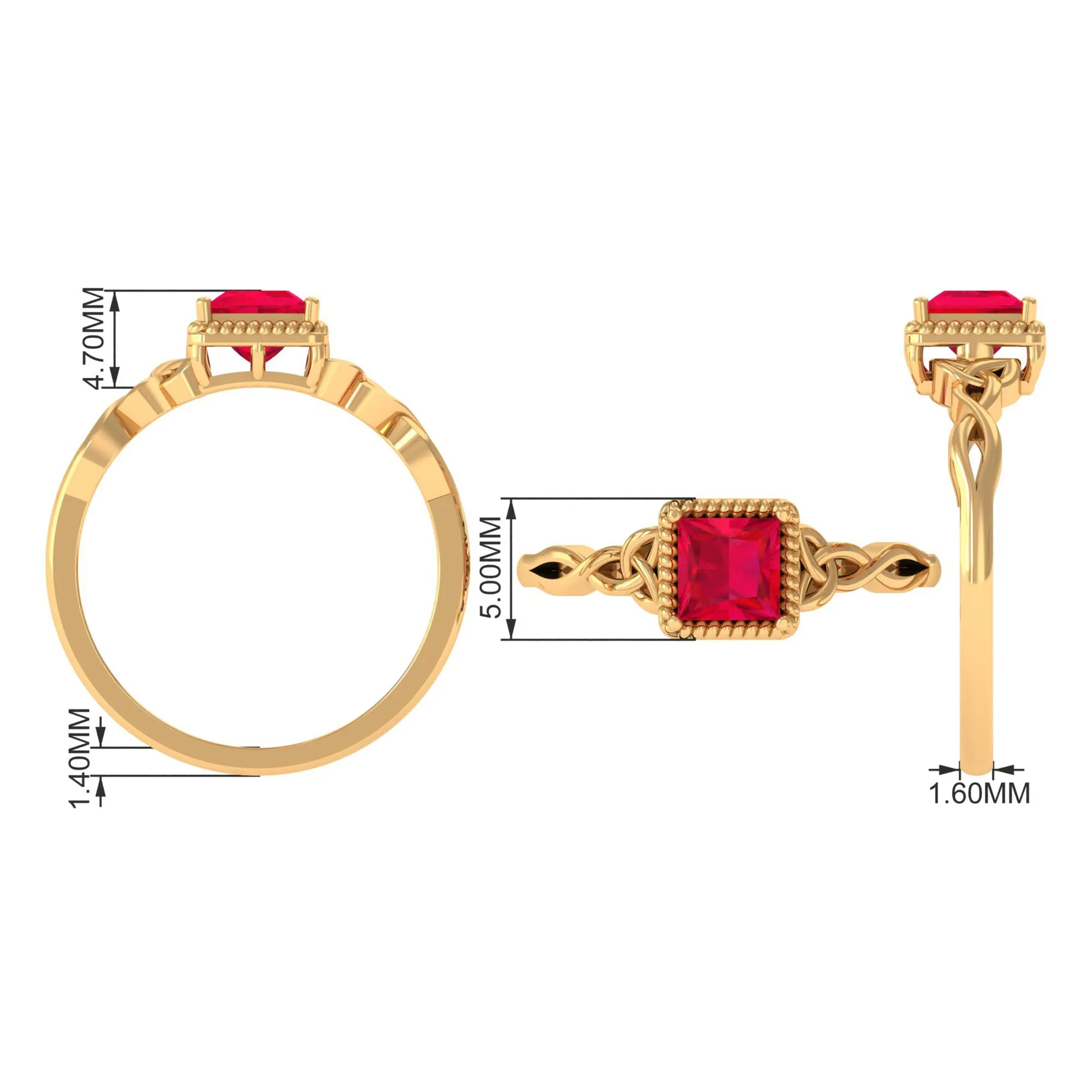 Princess Cut Solitaire Ruby Celtic Knot Ring