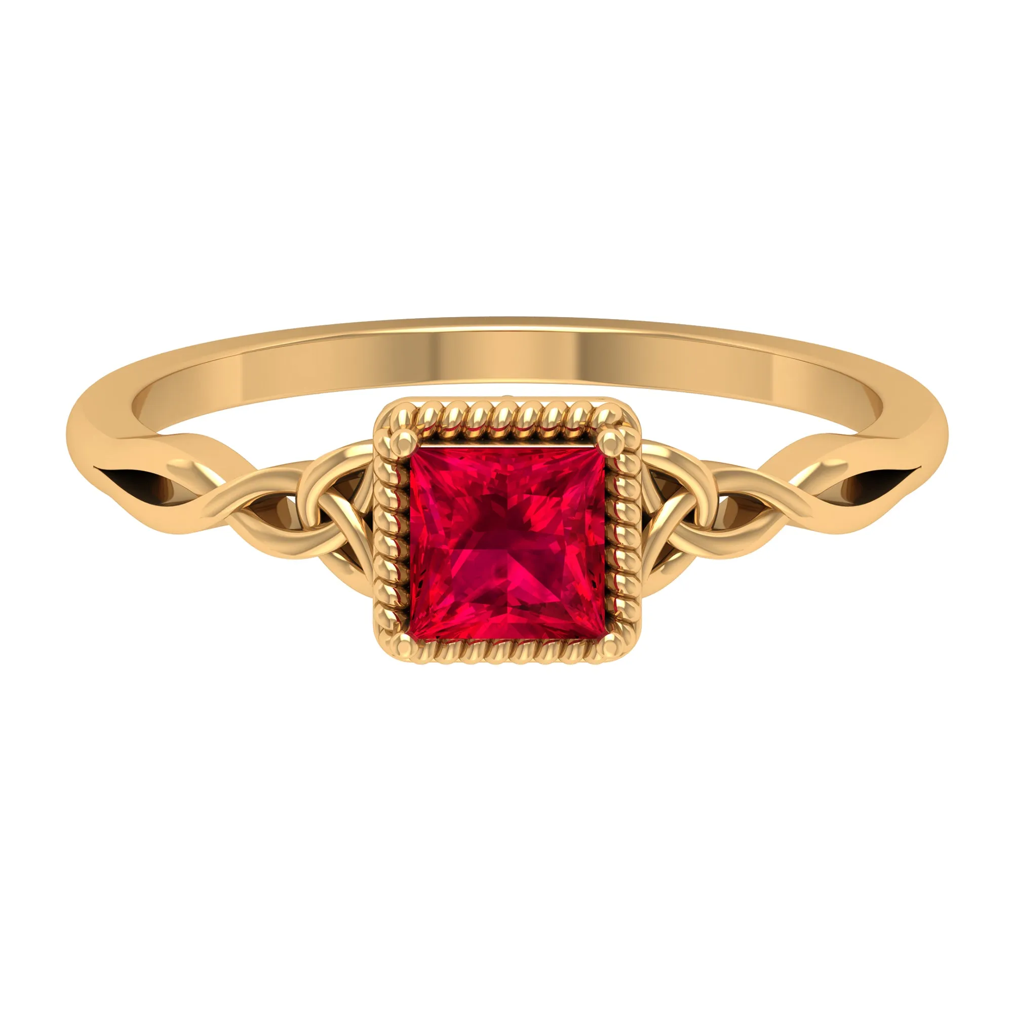 Princess Cut Solitaire Ruby Celtic Knot Ring