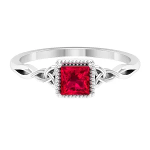 Princess Cut Solitaire Ruby Celtic Knot Ring