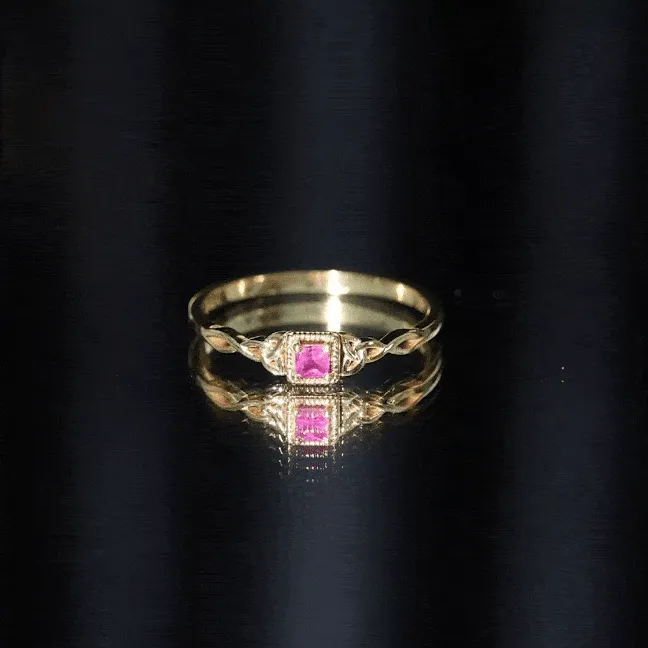 Princess Cut Solitaire Ruby Celtic Knot Ring