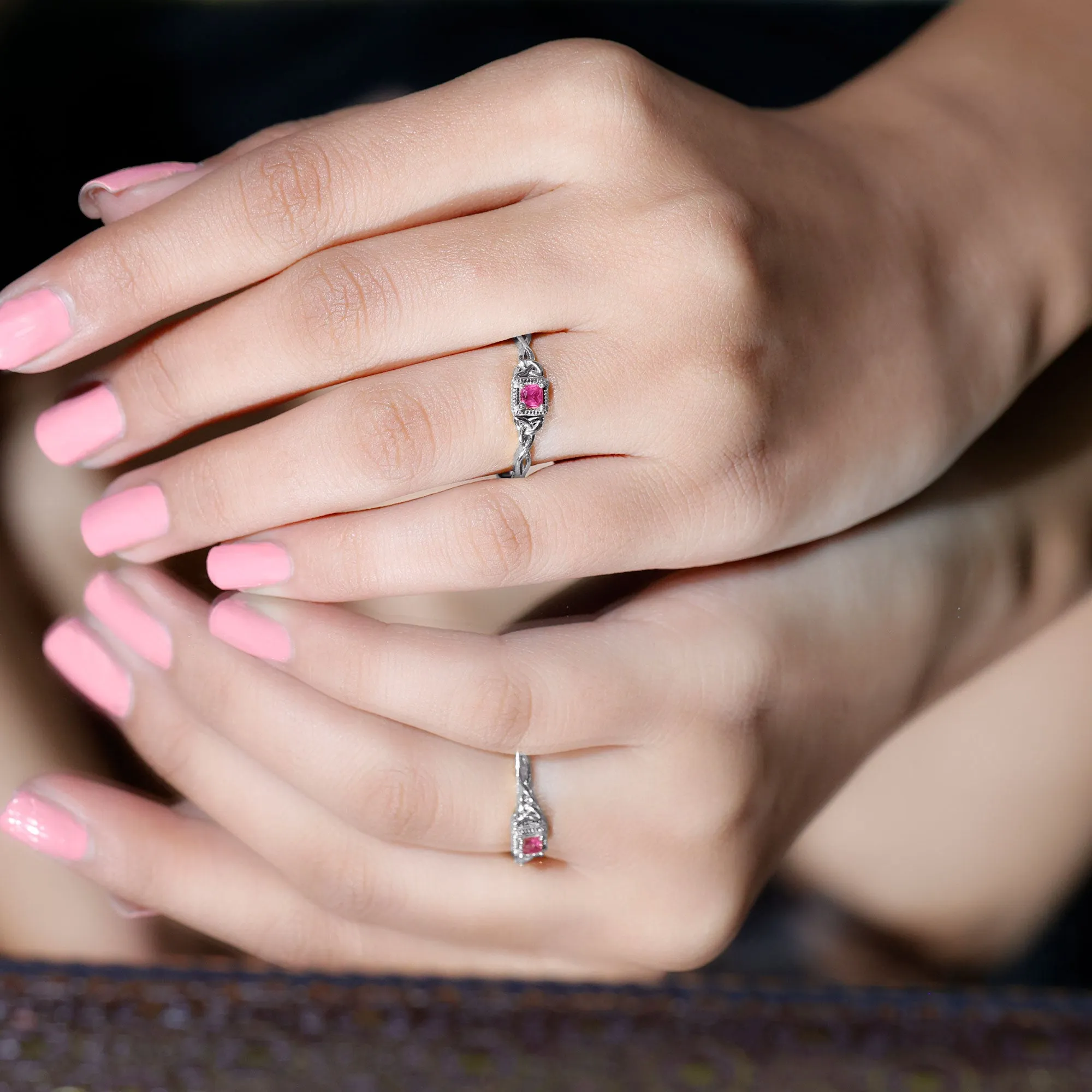 Princess Cut Solitaire Ruby Celtic Knot Ring